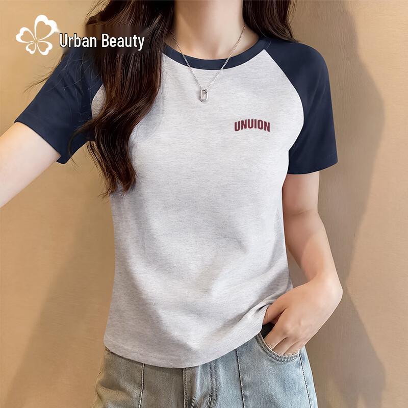 

Women s Color Block T-shirt with American Retro Graphic XL