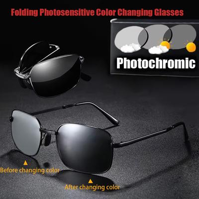 Men's Polarized Folding Sunglasses Men'sPhotochromism Metal Sun Glasses Men Women Portable Outdoor Driving Square Eyewear