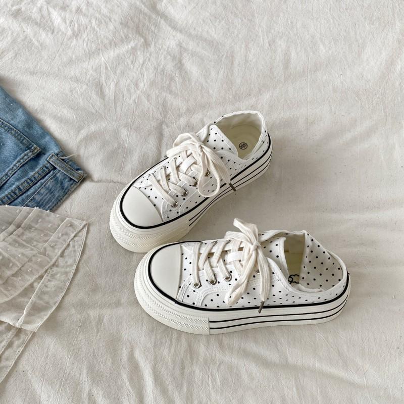 Girls Polka Dot Canvas Sneakers Low Top Slip-On Casual Shoes Fall Winter