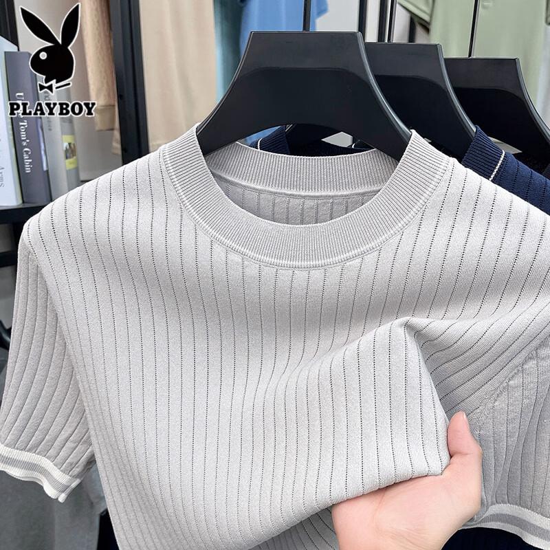 PLAYBOY Men s Ice Silk Slim Fit Striped T-Shirt 2XL