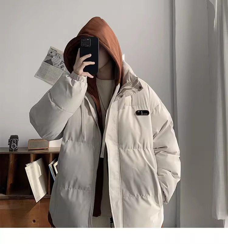 Men's Trendy American-Style Faux Two-Piece Down Coat - Winter Hooded Loose Fit for Cold Protection