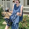 Trendy Petite Women's Denim Suit: Vest Tank & Shorts 2-Piece Set for Summer Casual Wear