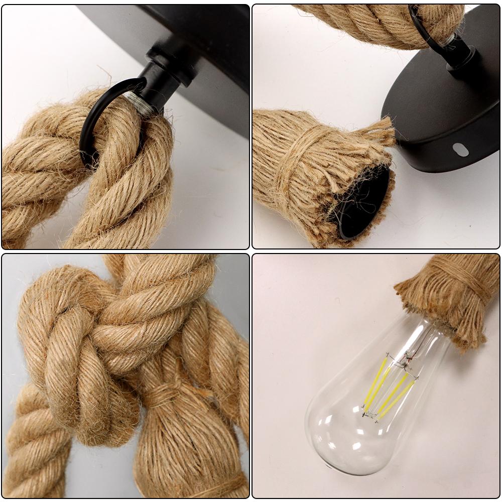 E27 Led Pendant Lights Vintage Hemp Rope Decor Hanging Lamp Creative Retro 1M 2M 3M Industrial Lamp AC90-260V Double Single