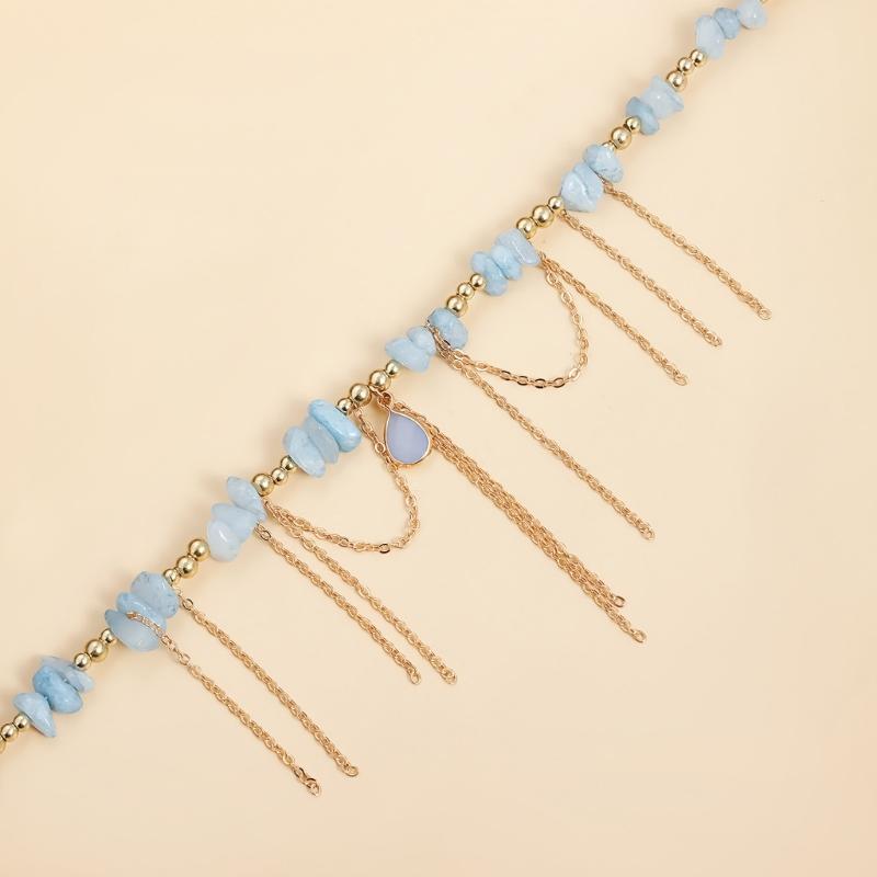 Dainty Waterdrop Crystal Pendant Necklace Adjustable Clavicle Chain with Movable Tassels Detailing And Pearls Accent