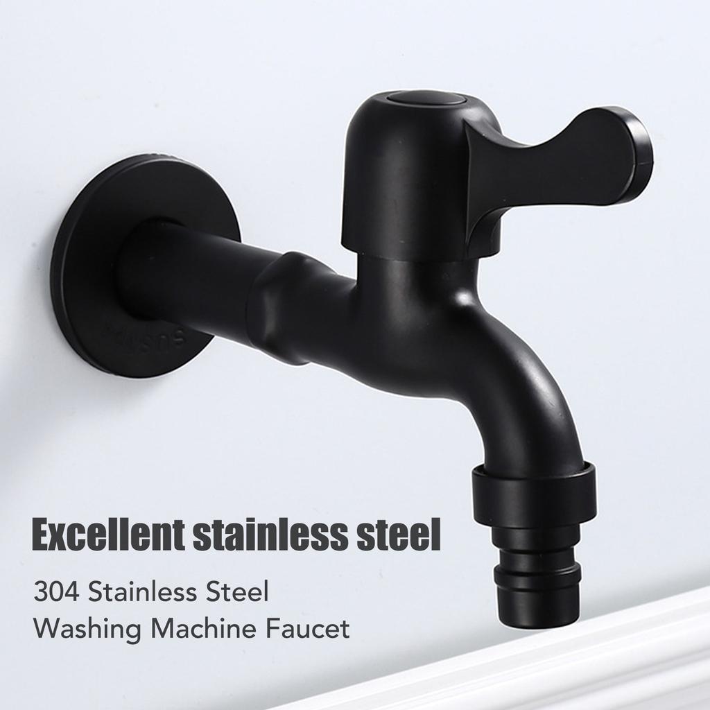 Water Faucet 304 Stainless Steel G1Celsius2 Caliber Wall Mounted Single Cold Water Tap Black