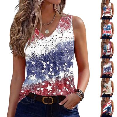 V-Neck Tank Top Women Print Tank Tee Casual Loose Fit Sleeveless Shirt