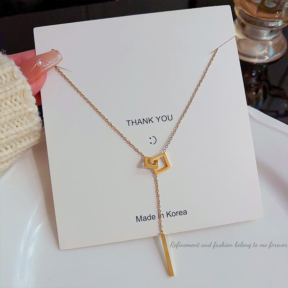 18K Gold Titanium Rhombus Clavicle Chain Necklace - Women’s Trendy Geometric Choker Pendant