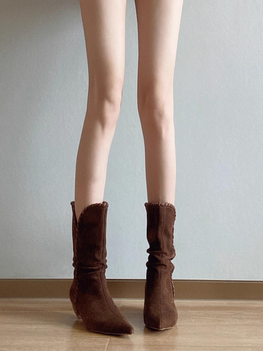 

Модные Новые 2025 Женские Осенне-Зимние Ботильоны из Коровьей Замши Кожаная Обувь для Женщин Остроносые Короткие Ботинки Массивная Обувь Вестерн Ботинки 39 коричневый