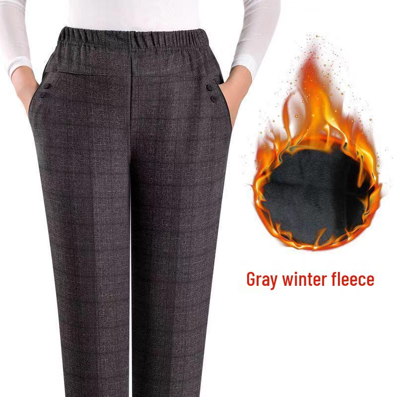 Mom's Quilted Fleece-Lined High-Waisted Winter Pants