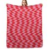 Pink and Red Distorted Checkerboard Throw Blanket Machine Washable Soft Warm Blanket