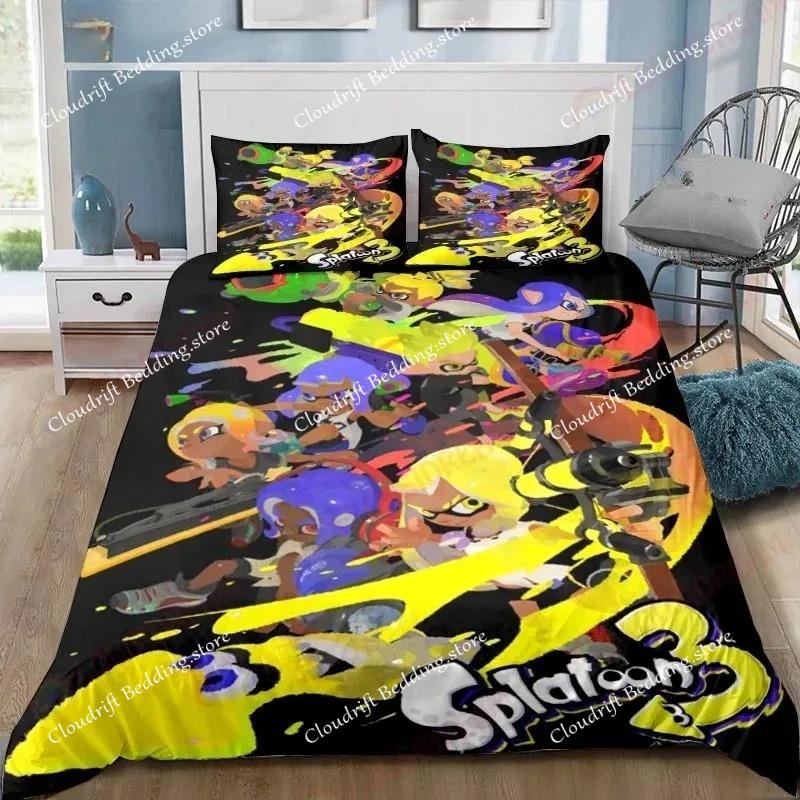 Cartoon game S-Splatoon Duvet Cover Pillowcase Bedding Set Adult Boys Girls Bedroom Decoration Children Gift Single Double Size