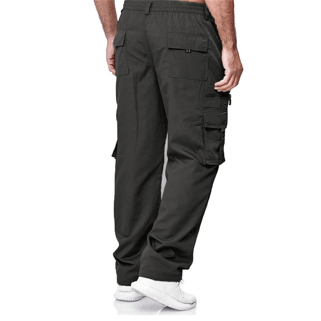 Men's Spring and Autumn Solid Straight Legged Cargo Pants Casual Multi-Pocket Long Pants Loose Fit Outdoor Fitness Trousers