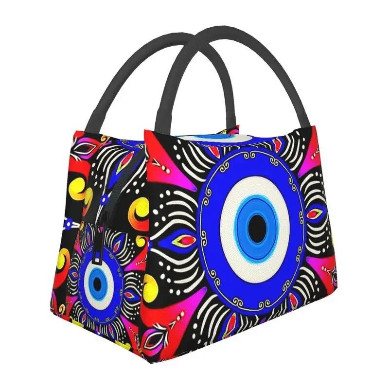Mati Evil Eye Glass Sky Blue Meandros Patterns Resuable Lunch Box Multifunction Bohemian Cooler Thermal Food Insulated Lunch Bag