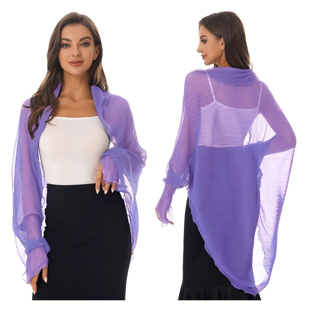 Womens Summer Chiffon Shawl Casual Long Sleeve Sun Protection Tops Open Front Shawl Wraps Scarf Driving Cover Ups Beachwear New