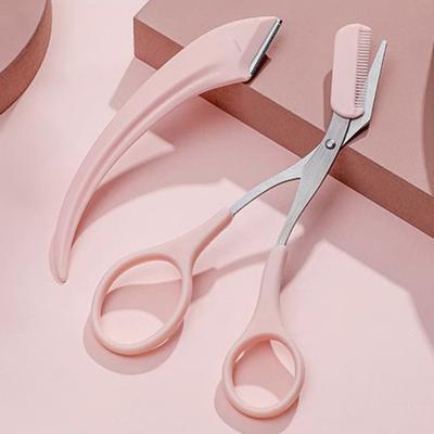 Eyebrow Trimmer Scissors with Comb Stainless Steel Non-Slip Precision Eyebrow Razor Men Women Brow Hair Removal Grooming Tool