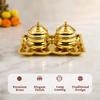 Spillbox Brass Leaf-Shape Puja Thali with 2 Attached Bowls|Sindhoor