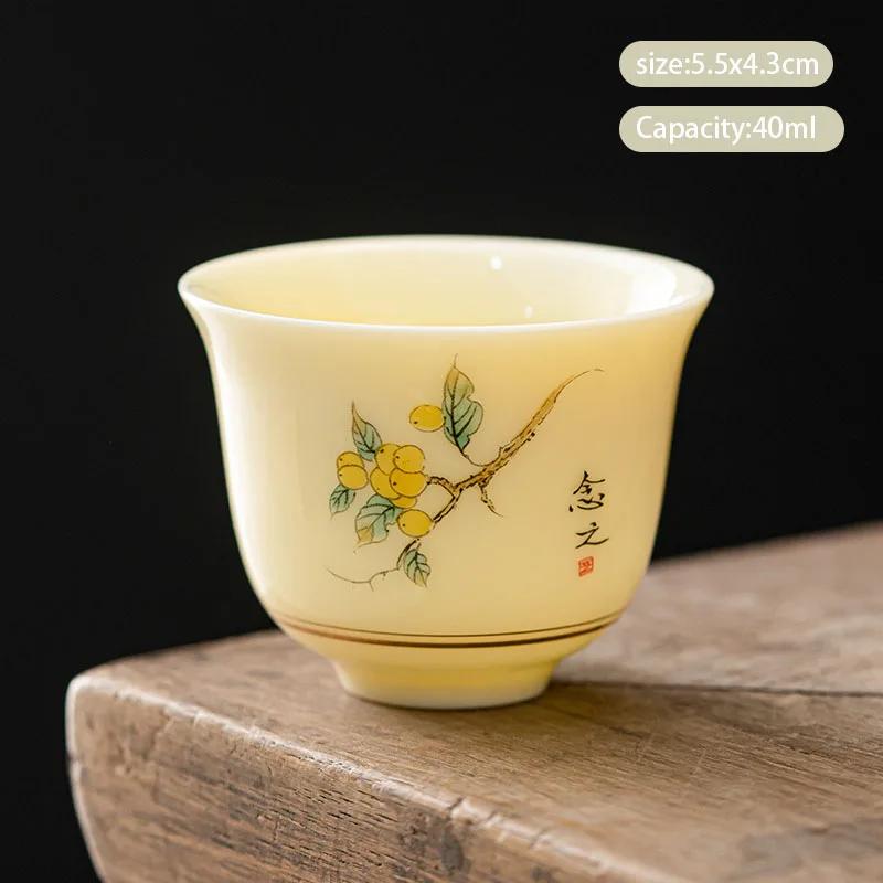 1 Pc Chinese Ceramic Tea Cup Handmade Flower and Bird Pattern Teacup Porcelain Tea Bowl Travel Master Cup Household Teaware