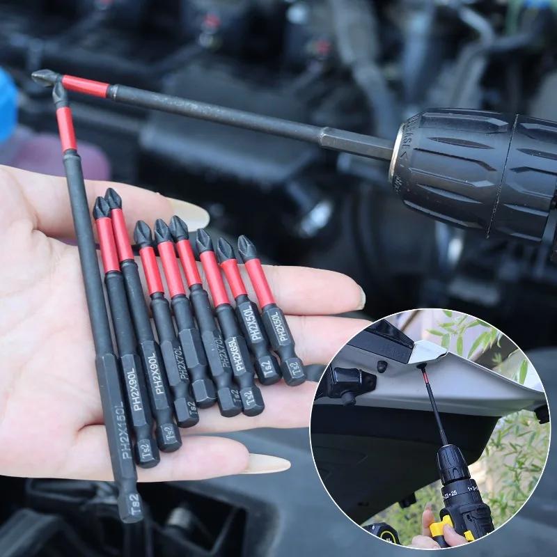 Non-slip Long Screwdriver Bit Set Hexagonal Shank Phillips Impact Drill Bits for Power Drilling Magnetic Automotive Tools