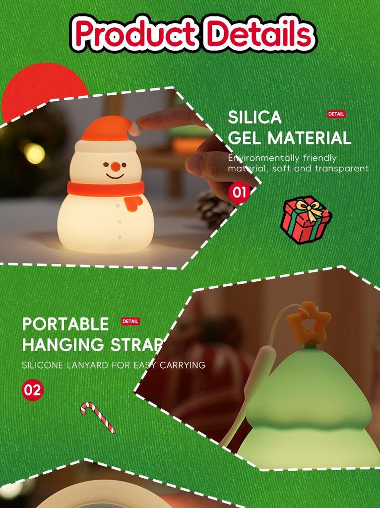Christmas Tree Small Snowman Night Light - Creative Silicone Decoration & Festive Gift