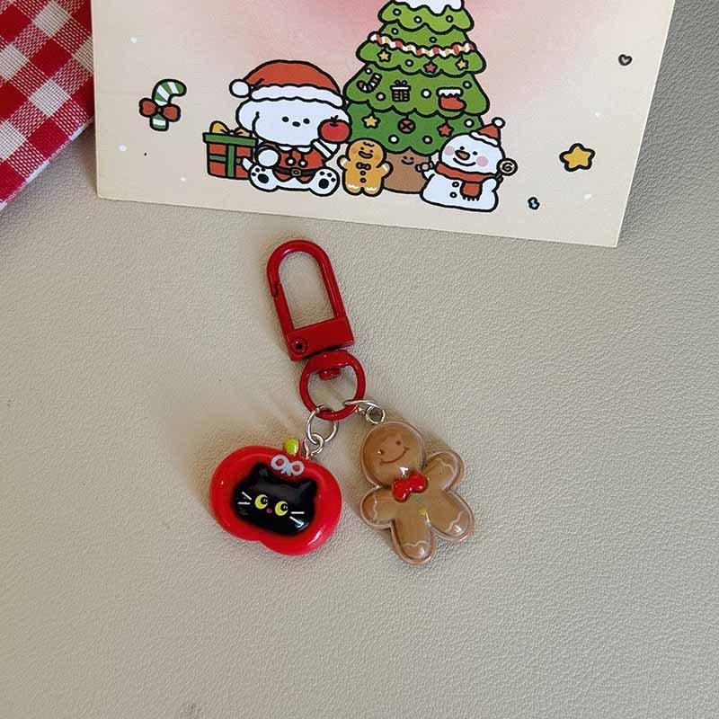 Cartoon Xmas Santa Claus Keychain Resin Gingerbread Man Elk Snowman Pendant Charms Couple Bag Hanging Decoration Christmas Gift