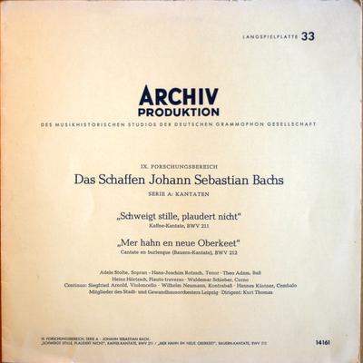 LP Record JOHANN SEBASTIAN BACH  ADELE STOLT  Dirigent Kurt Thomas  Schweigt St 14161 ARCHIV PRODUKT 1960 Germany Classical Used