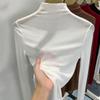 Women's Black Sheer Mesh Half-High Collar Long Sleeve Lace Top for Spring & Summer