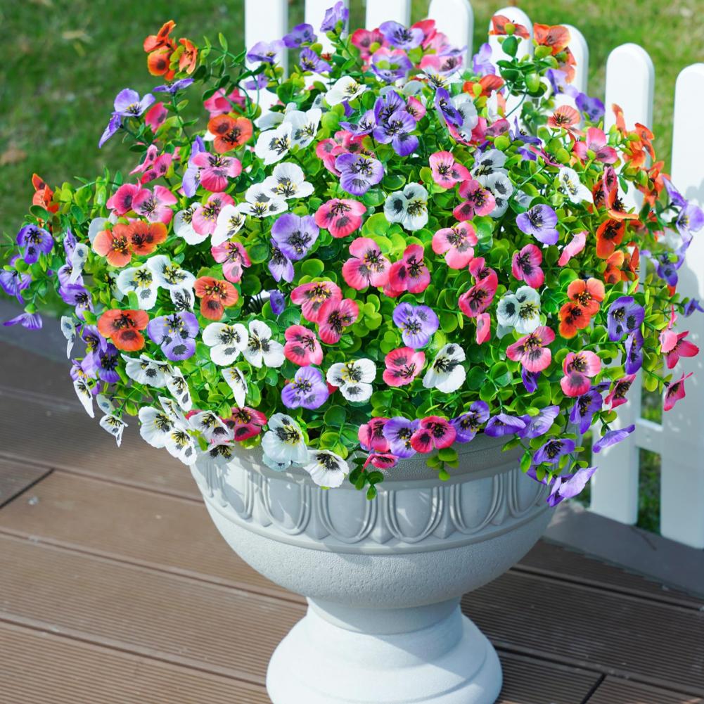 12 Pcs Artificial Pansy Flowers Colorful Long-lasting UV Resistant Faux Silk Flowers Realistic Vibrant Outdoor Flower Bundles