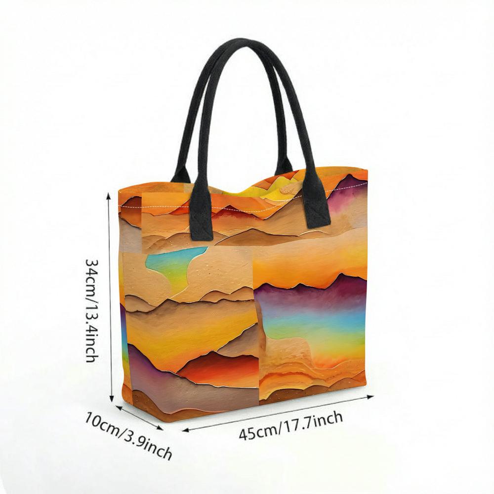 Art Abstract Landscape Tote Bag Large Capacity Casual Canvas Shoulder Bag for Daily Commute Shopping