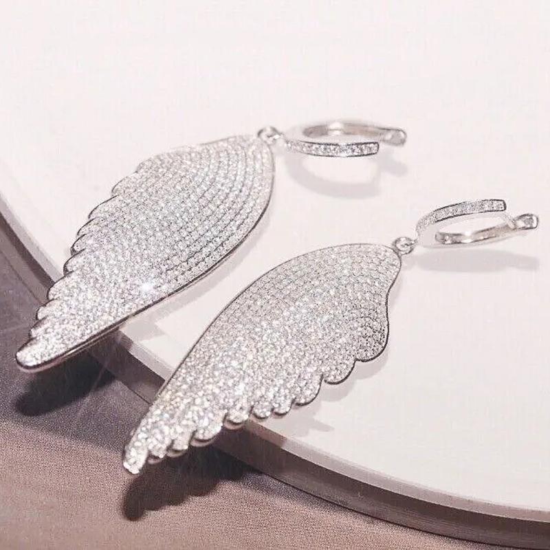 Huitan Funkelnde Engelsflügel Ohrringe mit Brillanten Zirkonia Damen Exquisit Übertrieben Mode Anhänger Accessoires Schmuck