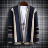 Suéter de Punto Abrigo para Hombre Cárdigan Ropa de Hombre Chaqueta Rayada Cuello en V Azul Grande Talla Grande Cálido Casual Abrigo de Invierno