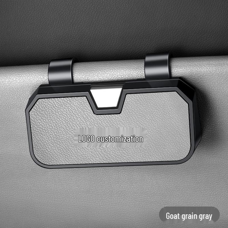 LOGO Car Mount Goat Grain Sunglasses Holder: Scratch-Proof, Anti-Slip, One-Handed Operation Car Glasses Storage