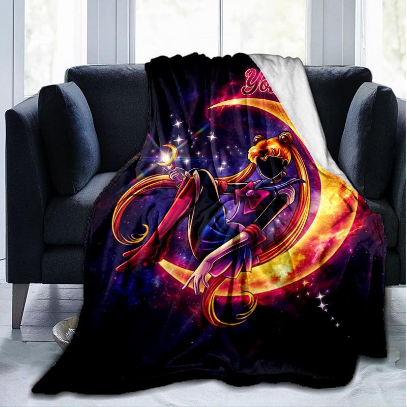Personalisierte Sailor Moon Flanell-Fleece-Decke Gemütliche Warme Überwurfdecke für Sofa Bett Reise Ganzjahresgebrauch