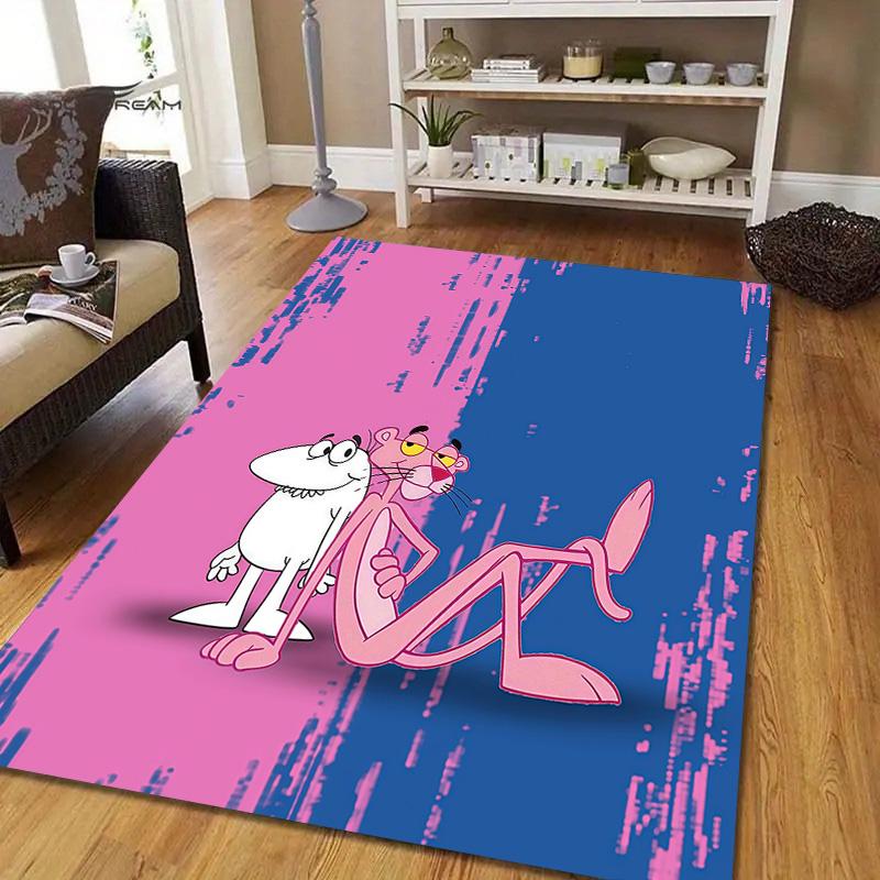 Der rosarote Panther Flanellmuster Quadratischer Teppich, Läufer, Teppich für Wohnzimmer Schlafzimmer Sofa Spielzimmer Dekor, Rutschfeste Fußmatte