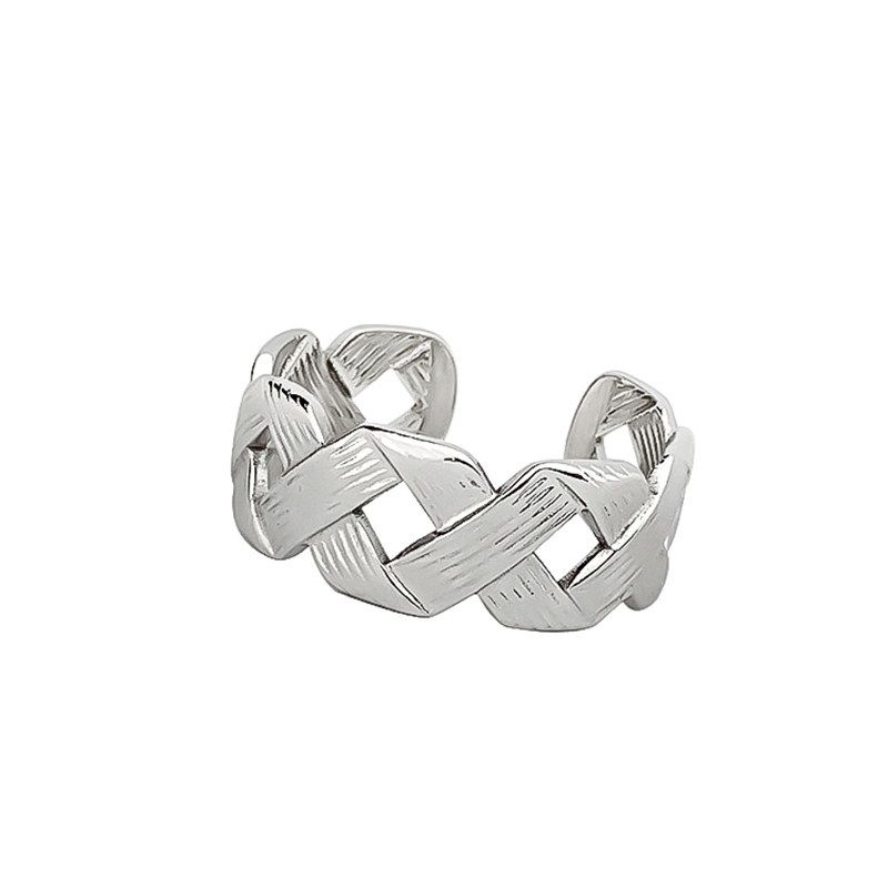 

Bolo European and American Ins Style Couple Twist Woven Open Steel Ring Men s Cold Kuchao Ring Women Jewelry Braided Hollow-Out Ring, Open and Adjustable