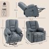 Oversized Riser and Recliner Chairs for the Elderly, Fabric Upholstered Lift Chair for Living Room with Remote Control, Side Pockets, Cup Holder, Grey
