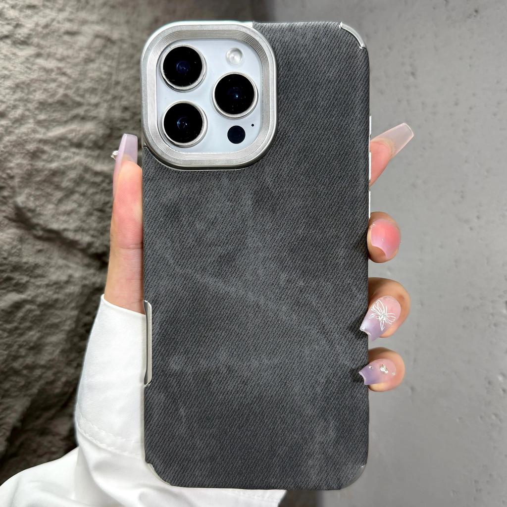 Washed Color Vintage Cowboy Fabric Phone Case iPhone 16 15 14 13 12 11 Pro Max Plus Shockproof Soft Bumper Armor Cover