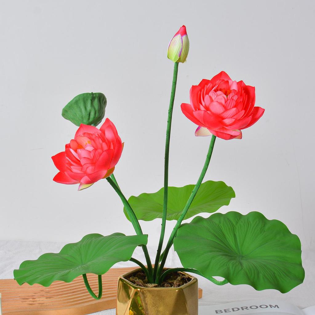 Artificial Lotus Flower with Single Stem and 7 Branches for Landscaping and Photography Props