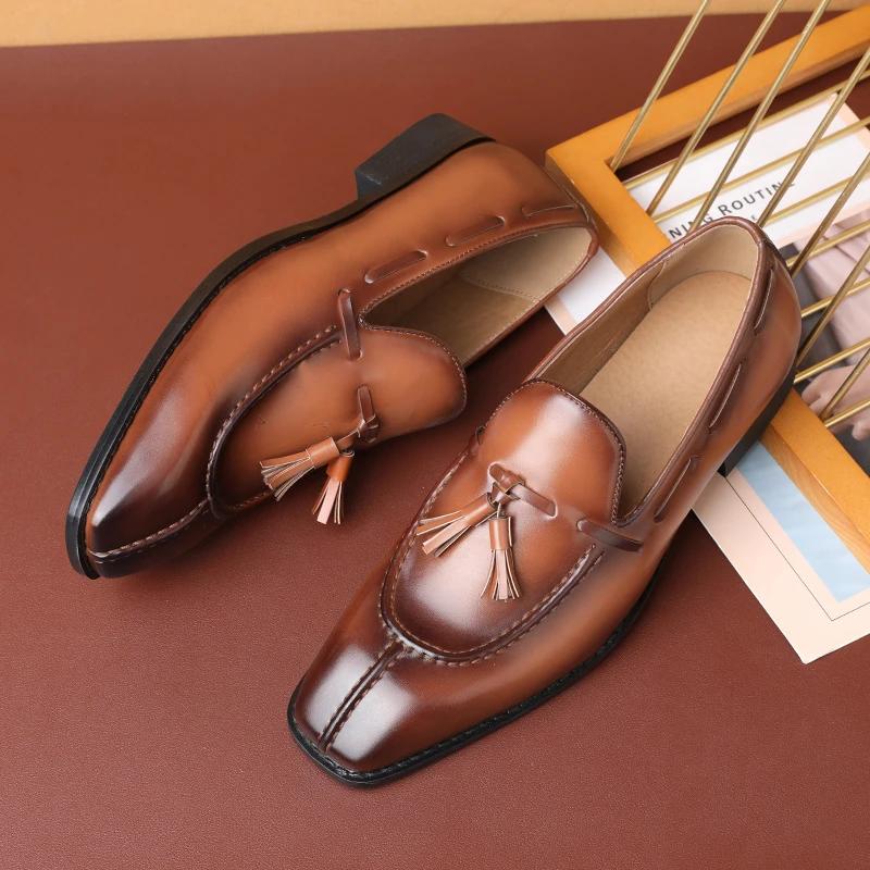 Italian Man Casual Leather Business Shoe Comfy Flat Designer Office Walking Shoes New Luxury Leather Derby Shoes Loafers