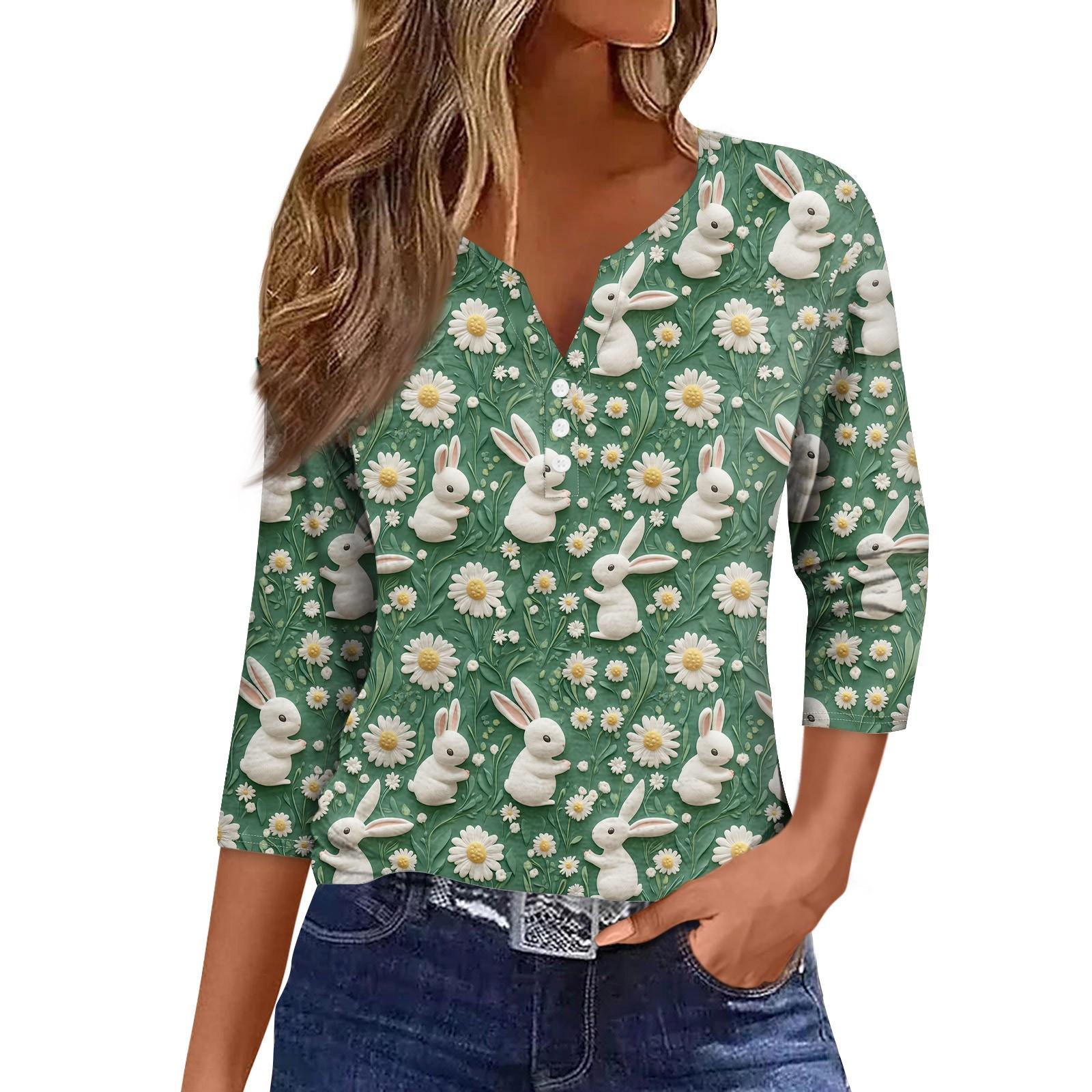 

Жіночий вільний повсякденний топ з принтом, з рукавами сім чвертей та V-подібним вирізом, з рукавами сім чвертей та V-подібним вирізом S