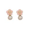 Cherry blossom powder flower small fresh ear clips without ear piercings small French pearl stud earrings sweet romantic mosquito coil disc earrings