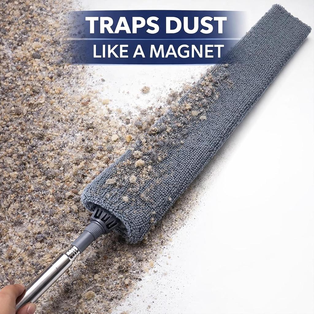 Extendable Dusting Mop with 3 Microfiber Dusting Cloths, Ideal for Cleaning Underneath Refrigerators and Other Hard-to-Reach Areas, Gray