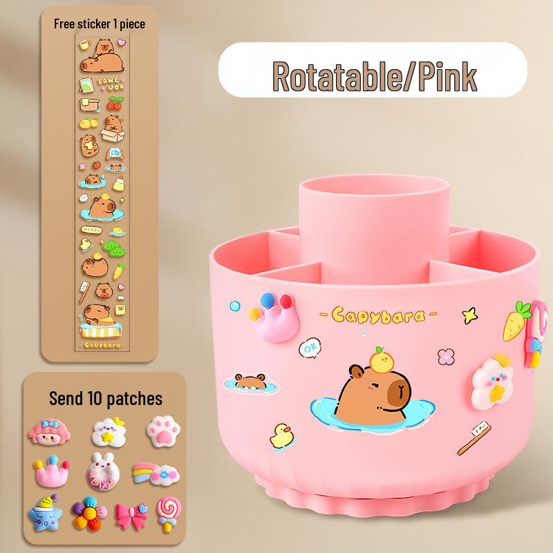 Rotating 5-Grid Pen Holder: Large Capacity Stationery Organizer for Primary School Students