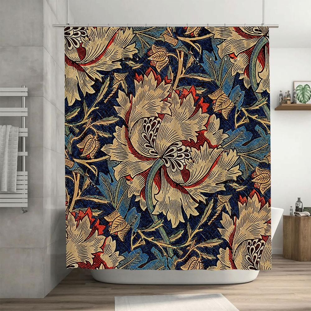Vintage Badezimmerteppich Duschvorhang Floral Dekorative Badezimmeraccessoires Für Heimdekoration Blau Rot Weiß Gold Grün Schwarz Design
