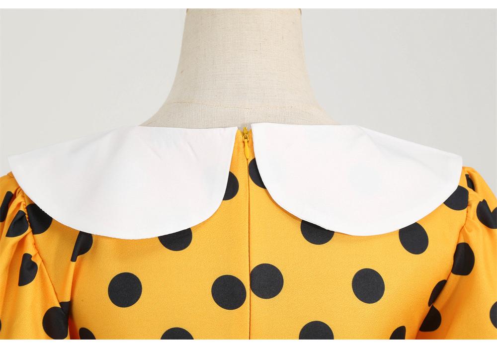 2022 Retro Polka Dot Doll Collar Short Sleeve Party Dress