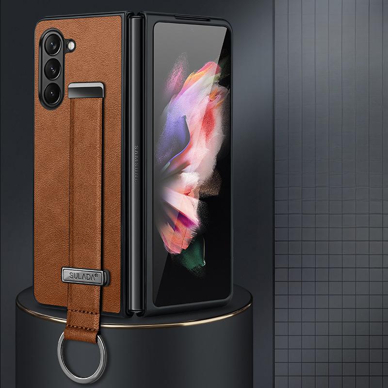 Suitable for Samsung Zfold6 Mobile Phone Case Wristband Bracket Ring Samsung Anti-fall W23 Folding 5th Generation 4 Men's Leather Case