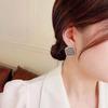 S925 Silver Plaid Fabric Square Stud Earrings for Women - Geometric Color Block Design, Autumn/Winter Collection 2024