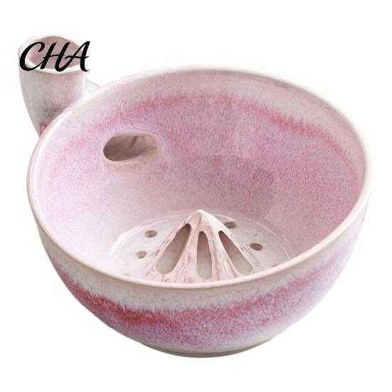 Blueberry Cleaning Basin Ceramic Berry Washing Bowl with Drainage Holes, Multifunctional Fruit Fresh Produce Colander Basin, Swirl Design Vegetable