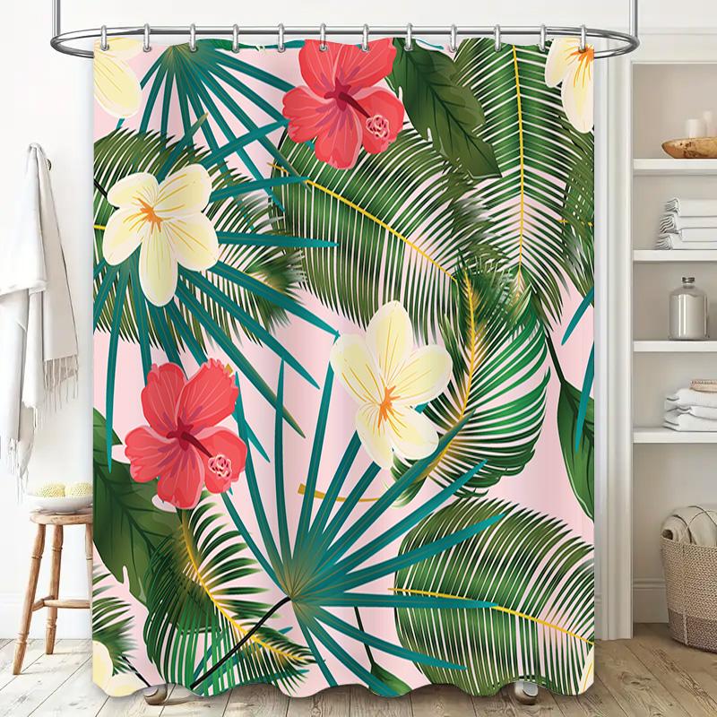 Bright Floral Green Leaves Shower Curtain for Bathroom Decor In Pink and Yellow TaurusDuan Brand Home Accessories