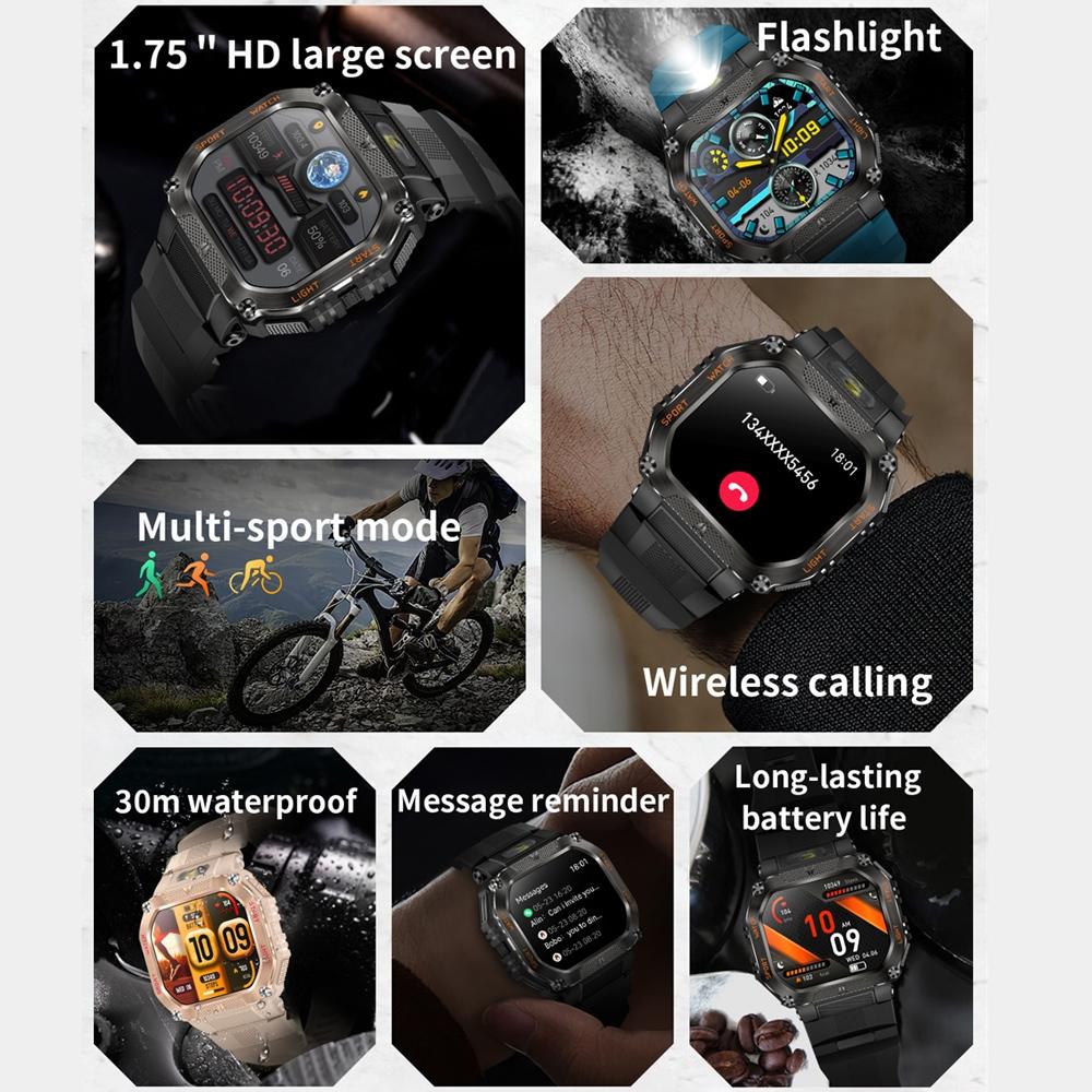 New 3ATM Waterproof Sports Smart Watch 1.75 inch Fitness Tracker 480 mAh LargeBattery  New Bluetooth Call Smartwatch