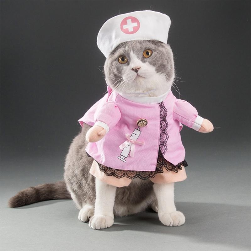 Pet Nurse Costume Nurse Dog Clothes Holiday Apparel for Cats Christmas Halloween Outfits Easy to Wear Lovely Uniform